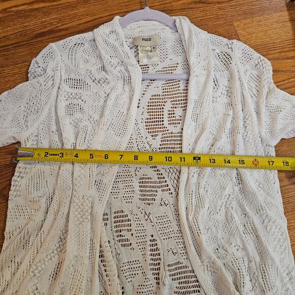 FUZZI Taupe Yarn Open Lace Cardigan SZ S Made in Italy - Picture 4 of 5